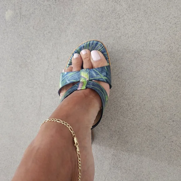Casadei Italian Blue And Green Wedge Sandals - Picture 8 of 12
